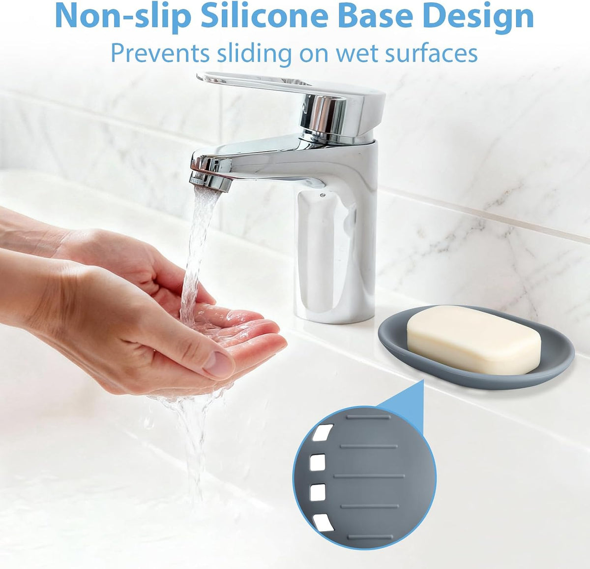 Silicone Soap Dish, Set of 2 Soap Boxes with Drainage, Non-Slip and Portable Soap Holder, Kitchen Bathroom Shower Soap Dish – Grey & White