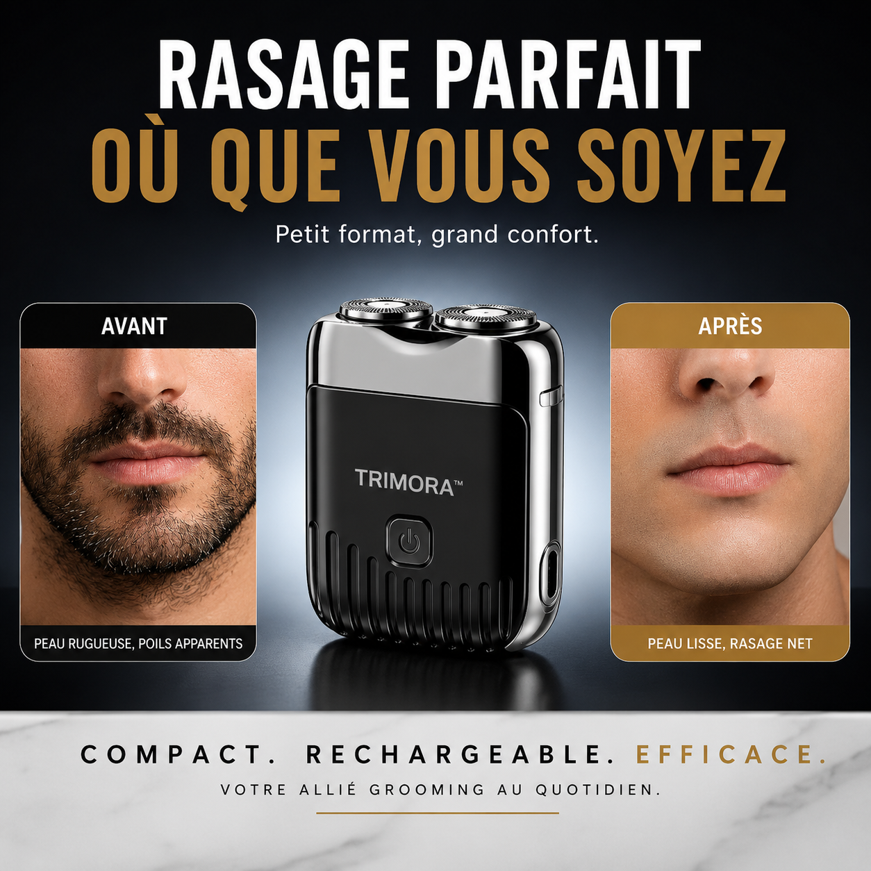 Trimora™ Mini Electric Smart Shaver | Dual-Blade Technology Delivers a Clean, Smooth Shave in Just 60 Seconds