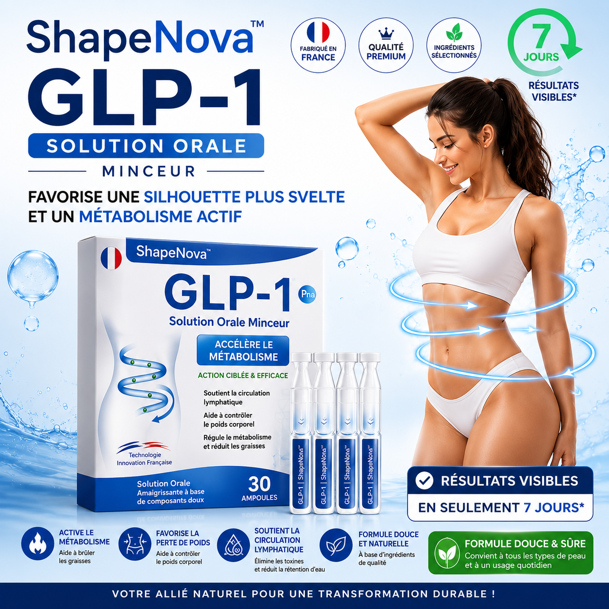 ShapeNova™ GLP-1 Solution Orale | Favorise une Silhouette Plus Svelte et un Métabolisme Actif