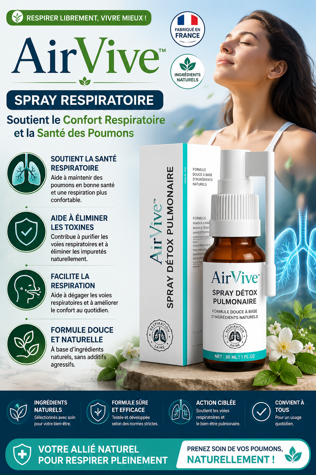 AirVive™ Spray Respiratoire | Soutient le Confort Respiratoire et la Santé des Poumons