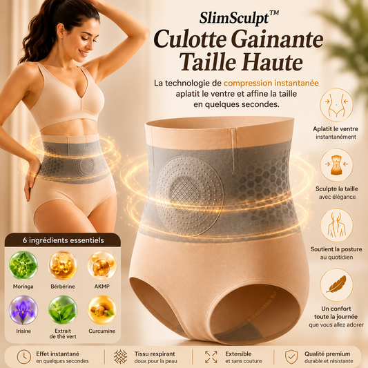 SlimSculpt™ Culotte Gainante Taille Haute | La technologie de compression instantanée aplatit le ventre et affine la taille en quelques secondes.