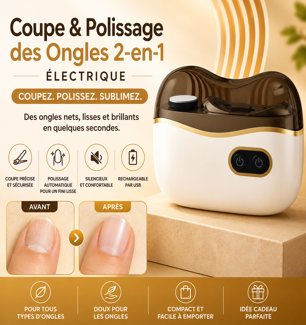 Coupe-ongles et polisseuse électrique 2 en 1 ClipEase™ | Coupez et polissez vos ongles sans effort et avec précision en une seule touche – pour des ongles lisses et impeccables en quelques secondes.