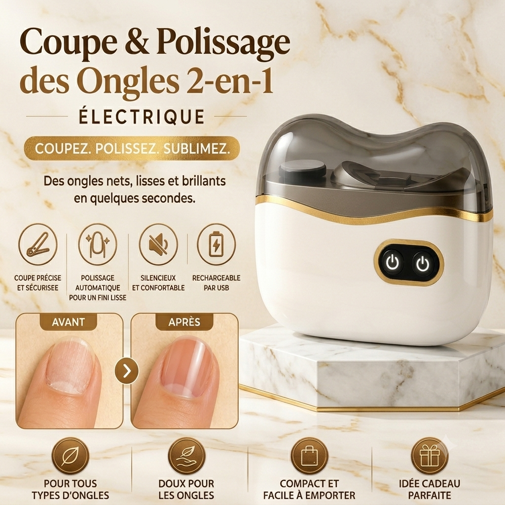 ClipEase™ Coupe-Ongles Électrique 2-en-1 | Coupe et Polissage en Un Seul Geste pour des Ongles Lisses comme en Institut en Quelques Secondes