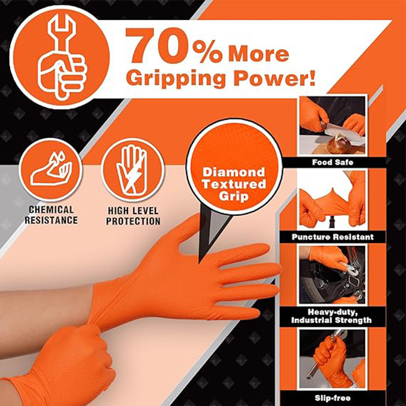 (30 paires)🔥🔥Gants jetables en nitrile avec renfort à motif losange, gants de protection industriels