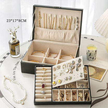 Boîte à bijoux de grande capacité en cuir PU pour boucles d’oreilles et colliers avec serrure